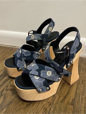Y2K/Boho Floral Denim Platform Sandals